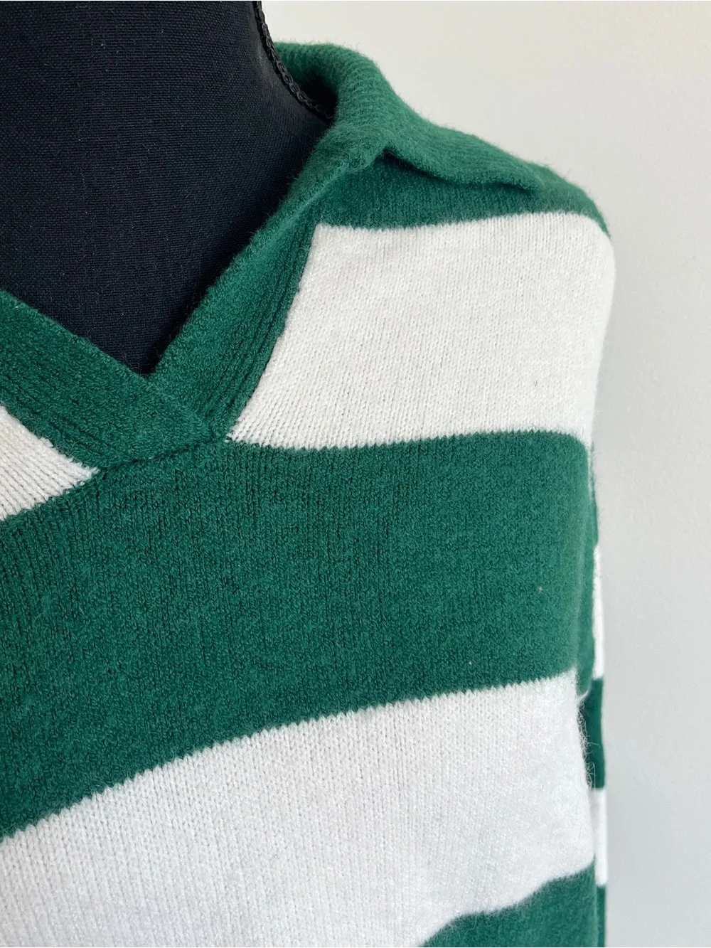 Princess Polly Green Cream Striped Polo Sweater Rugby Preppy S/M